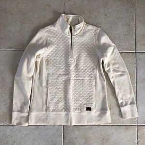 LL Bean Quilted 1/4 Zip Pullover, Cream, Size Med